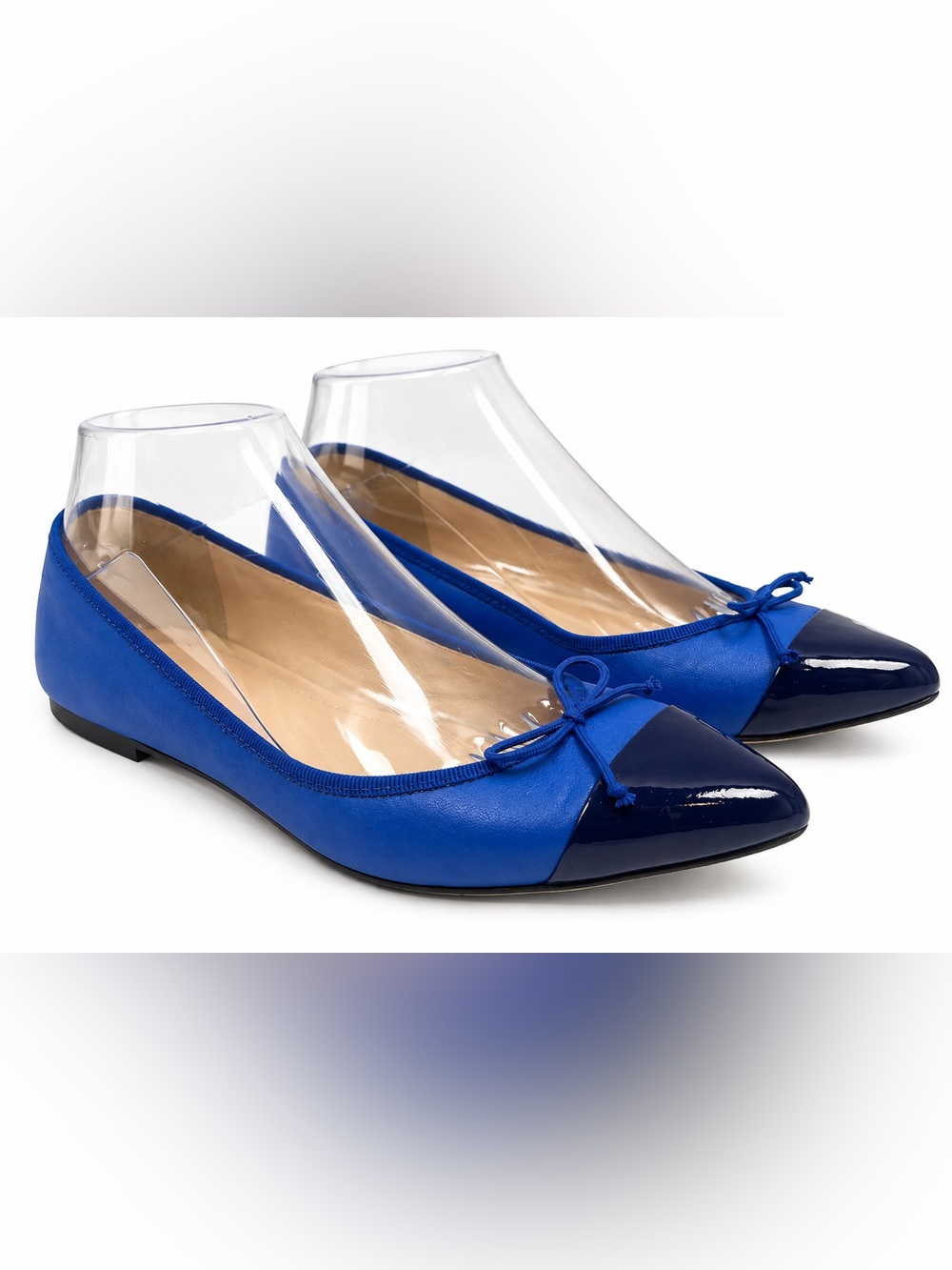 J.Crew Blue Leather ballet flats 6.5 bow cap toe preppy classic